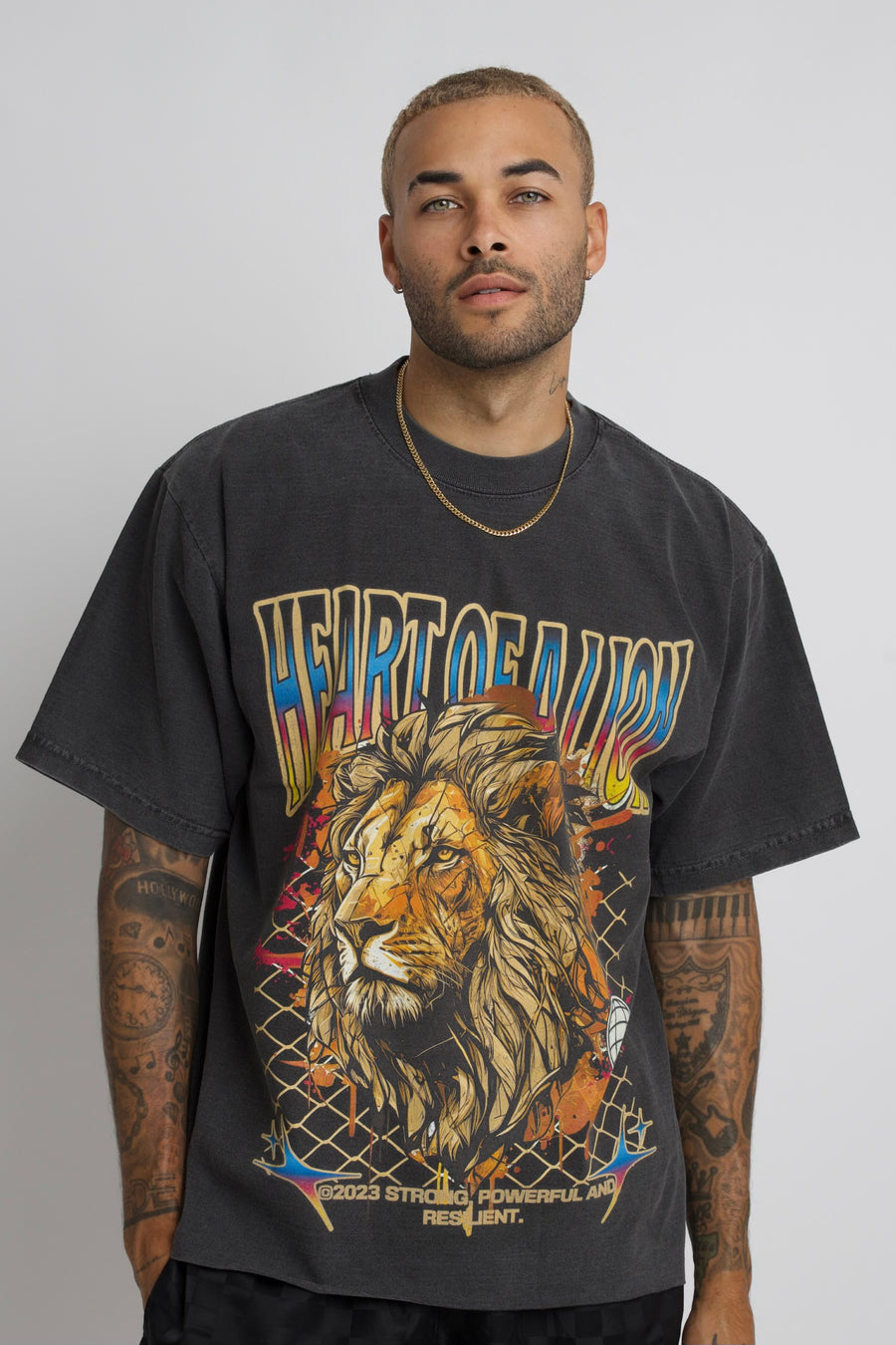 HEART OF A LION TSHIRT - VINTAGE GREY